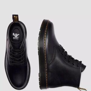Dr. Martens Black Leather Lace-Up Ankle Boots with Yellow Stitching